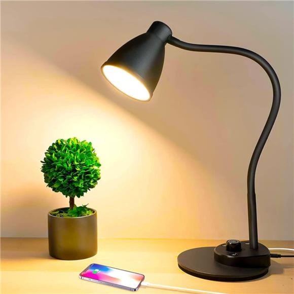 LED Desk Lamp with USB Charging Port 3 Color Modes Dimmable Reading Light - Picture 1 of 6